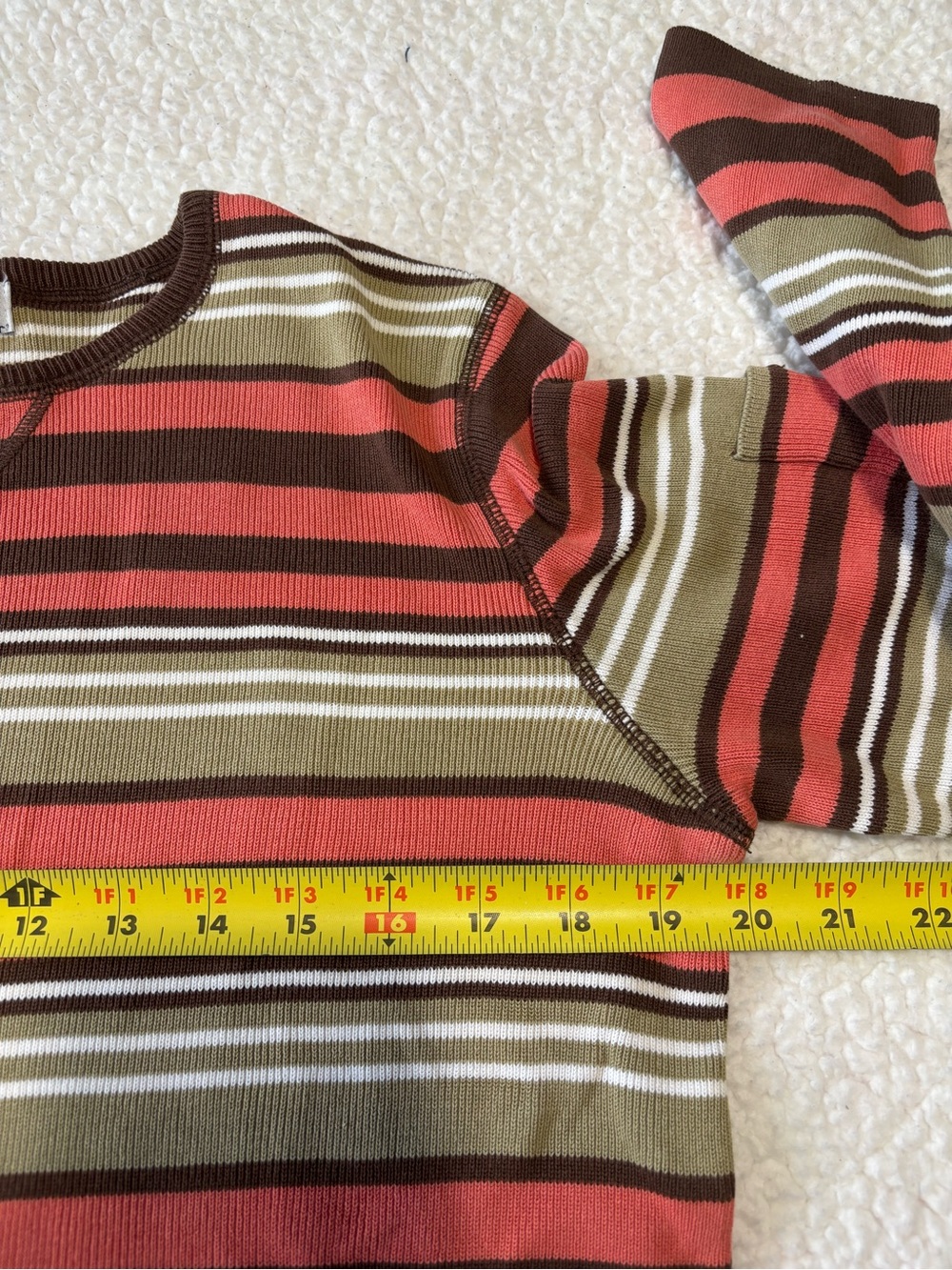 Vintage Lesley Fay Sport Horizontal Earthy Colors Striped Ribbed Knit Top Size M - Picture 2 of 8